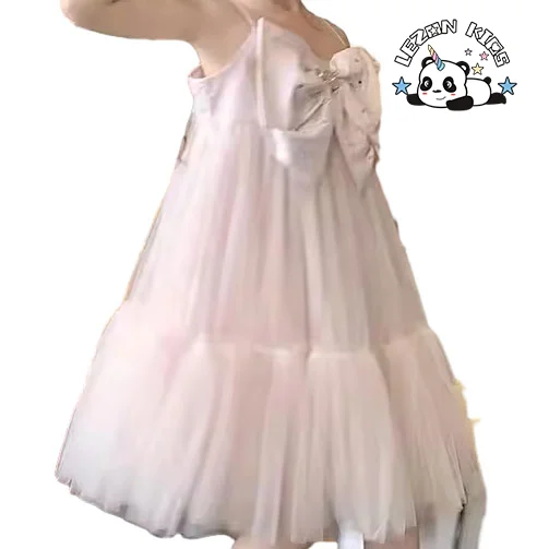 LEZONKIDS - High Quality summer children party frock big bow children frock design for 2 to 6 years old girls
